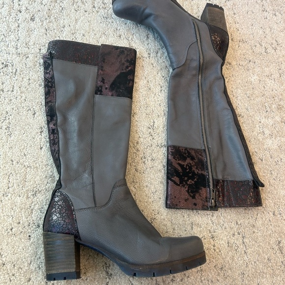 Felmini NWOT box size 38 (7.5) Gray Chunky Block Heel purple reptile accents - Picture 11 of 14